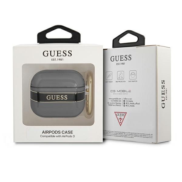 iTok webáruház - Guess Guess GUA3HHTSK AirPods 3 tok – fekete 3 Guess GUA3HHTSK AirPods 3 cover black/black Strap Collection