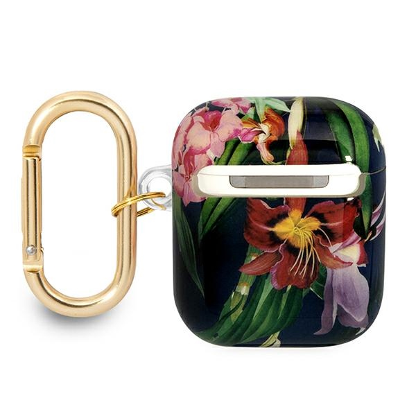 iTok webáruház - Guess Guess GUA2HHFLB AirPods tok Flower Strap Collection, kék/kék 2 Guess GUA2HHFLB AirPods cover blue/blue Flower Strap Collection