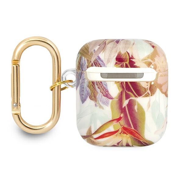 iTok webáruház - Guess Guess GUA2HHFLU AirPods tok – lila virágmintás, pánttal 2 Guess GUA2HHFLU AirPods cover purple/purple Flower Strap Collection