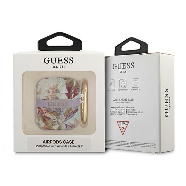 iTok webáruház - Guess Guess GUA2HHFLU AirPods tok – lila virágmintás, pánttal 3 Guess GUA2HHFLU AirPods cover purple/purple Flower Strap Collection
