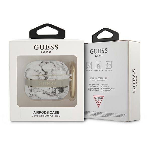 iTok webáruház - Guess Guess GUA3HCHMAG AirPods 3 tok, szürke márványmintával 3 Guess GUA3HCHMAG AirPods 3 cover grey/grey Marble Strap Collection