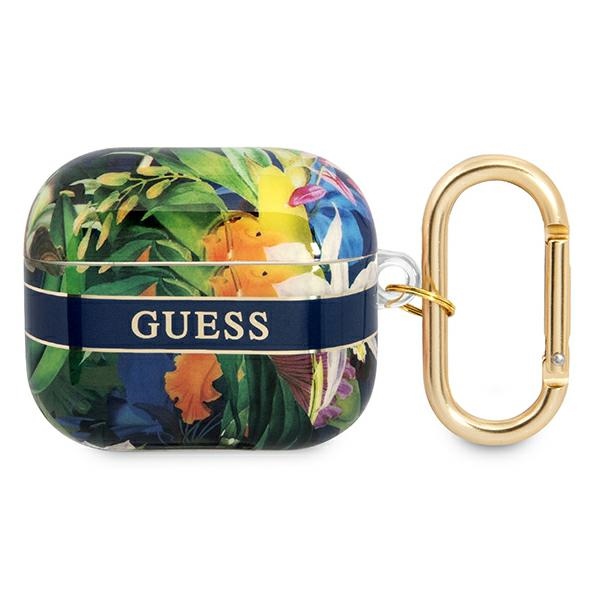iTok webáruház - Guess Guess GUA3HHFLB AirPods 3 tok – Flower Strap Collection, kék 1 Guess GUA3HHFLB AirPods 3 cover blue/blue Flower Strap Collection