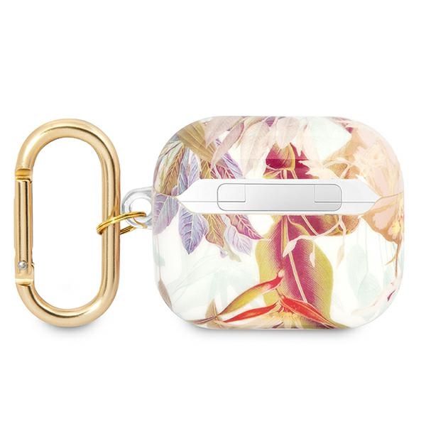 iTok webáruház - Guess Guess GUA3HHFLU AirPods 3 tok – lila virágmintás 2 Guess GUA3HHFLU AirPods 3 cover purple/purple Flower Strap Collection