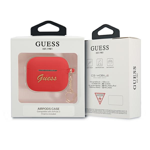 iTok webáruház - Guess Guess GUA3LSCHSR AirPods 3 szilikon tok – Charm Heart Collection, piros 3 Guess GUA3LSCHSR AirPods 3 cover red/red Silicone Charm Heart Collection