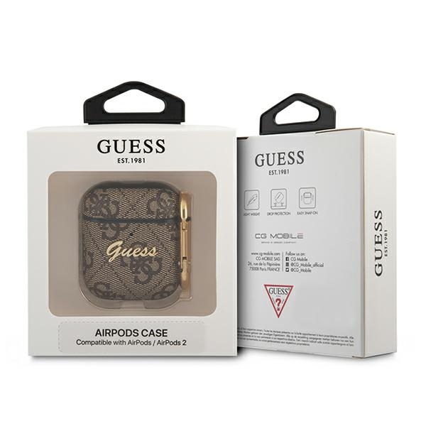 iTok webáruház - Guess Guess GUA24GSMW AirPods tok, barna, 4G Script Metal Collection 3 Guess GUA24GSMW AirPods cover brown / brown 4G Script Metal Collection