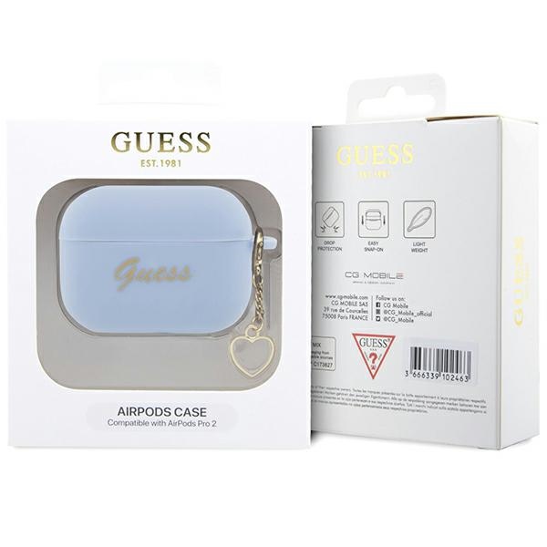 iTok webáruház - Guess Guess GUAP2LSCHSB AirPods Pro 2 szilikontok, kék 4 Guess GUAP2LSCHSB AirPods Pro 2 cover blue/blue Silicone Charm Heart Collection