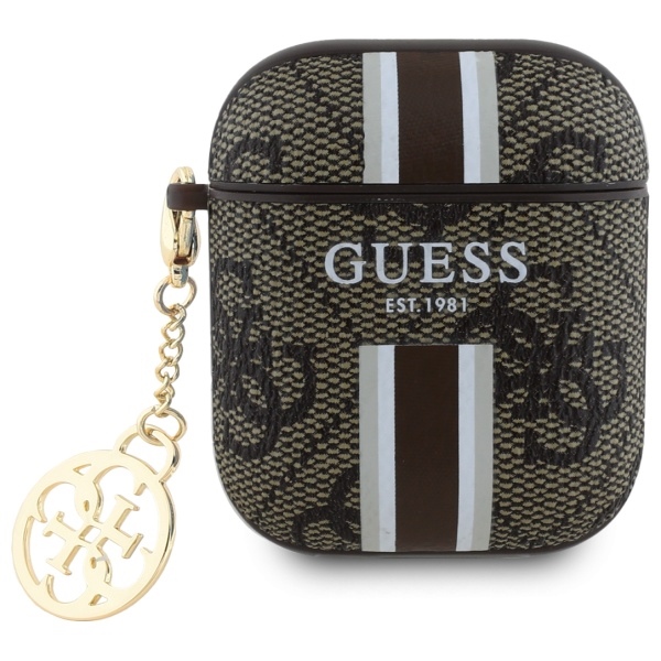 iTok webáruház - Guess Guess GUA2P4RPSW AirPods 1/2 tok 4G Printed Stripes Charm – barna/barna 1 Guess GUA2P4RPSW AirPods 1/2 cover brown/brown 4G Printed Stripes Charm