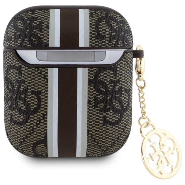 iTok webáruház - Guess Guess GUA2P4RPSW AirPods 1/2 tok 4G Printed Stripes Charm – barna/barna 2 Guess GUA2P4RPSW AirPods 1/2 cover brown/brown 4G Printed Stripes Charm