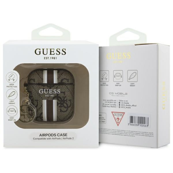 iTok webáruház - Guess Guess GUA2P4RPSW AirPods 1/2 tok 4G Printed Stripes Charm – barna/barna 3 Guess GUA2P4RPSW AirPods 1/2 cover brown/brown 4G Printed Stripes Charm