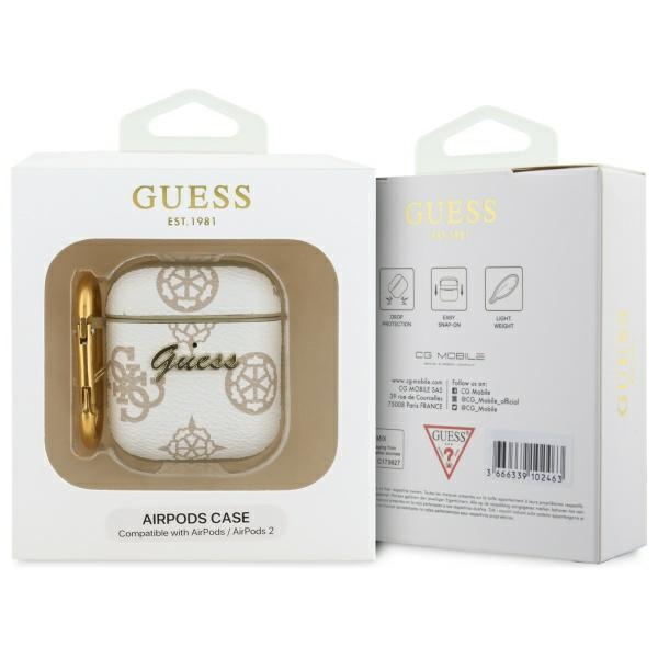 iTok webáruház - Guess Guess GUA2PG4GPH tok AirPods 1/2-höz, fehér/fehér, 4G Hook 3 Guess GUA2PG4GPH AirPods 1/2 cover white/white 4G Hook