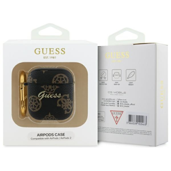 iTok webáruház - Guess Guess GUA2PG4GPK tok AirPods 1/2-höz, fekete/fekete 4G Hook 3 Guess GUA2PG4GPK AirPods 1/2 cover black/black 4G Hook