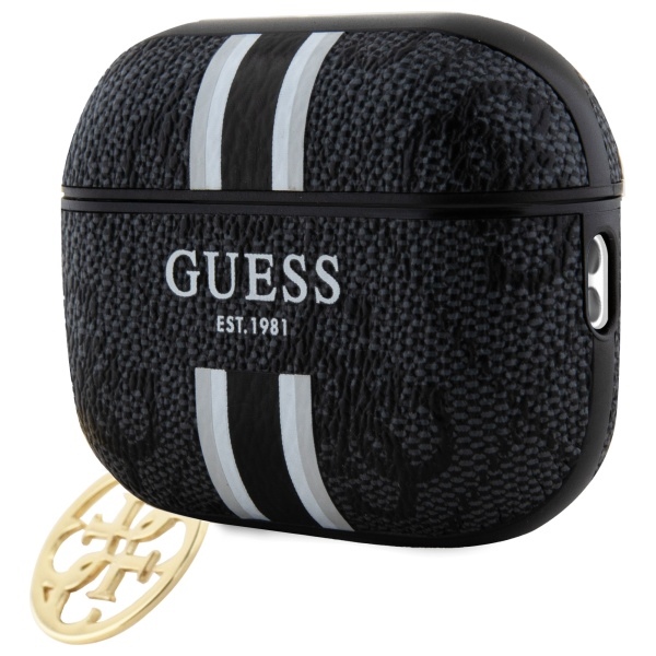 iTok webáruház - Guess Guess GUAP2P4RPSK tok AirPods Pro 2 (2022/2023) készülékhez, fekete/fekete, 4G csíkos charm 3 Guess GUAP2P4RPSK AirPods Pro 2 (2022/2023) cover black/black 4G Printed Stripes Charm