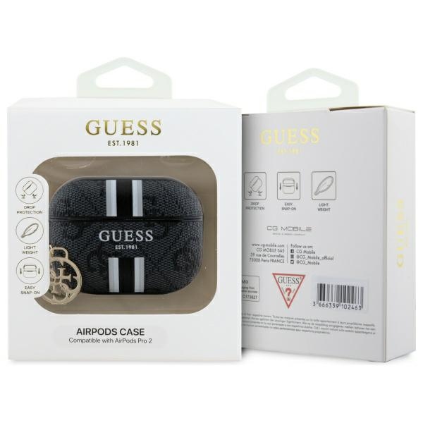 iTok webáruház - Guess Guess GUAP2P4RPSK tok AirPods Pro 2 (2022/2023) készülékhez, fekete/fekete, 4G csíkos charm 4 Guess GUAP2P4RPSK AirPods Pro 2 (2022/2023) cover black/black 4G Printed Stripes Charm