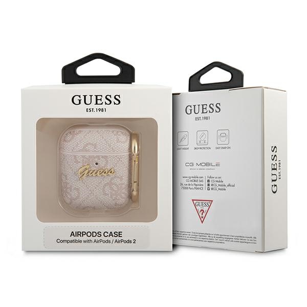 iTok webáruház - Guess Guess 4G Script Metal Collection tok AirPods 1/2-höz (rózsaszín) 3 Guess 4G Script Metal Collection Case for AirPods 1 / 2 (rózsaszín)