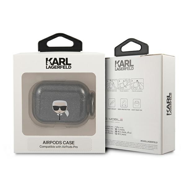 iTok webáruház - Karl Lagerfeld Karl Lagerfeld Glitter Karl's Head tok AirPods Pro készülékhez (fekete) 3 Karl Lagerfeld Glitter Karl's Head Case for AirPods Pro (fekete)