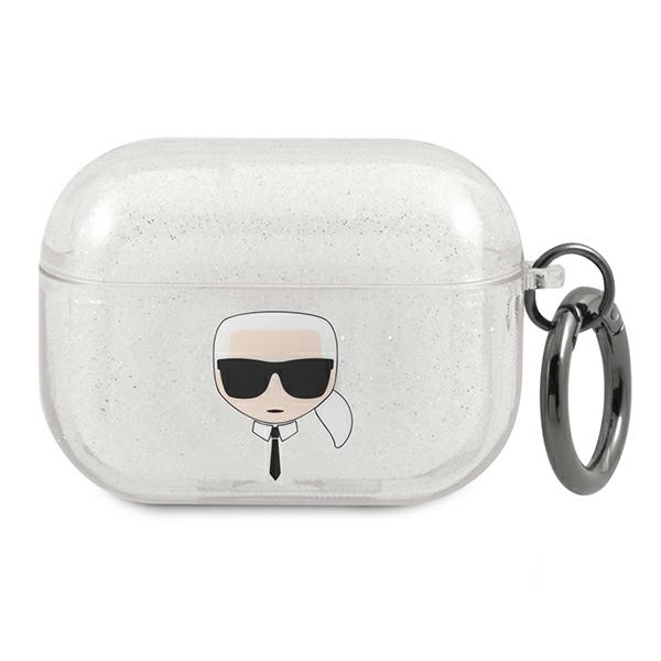 iTok webáruház - Karl Lagerfeld Karl Lagerfeld KLAPUKHGS AirPods Pro tok – Karl’s Head, ezüst 1 Karl Lagerfeld KLAPUKHGS AirPods Pro cover srebrny/silver Glitter Karl`s Head