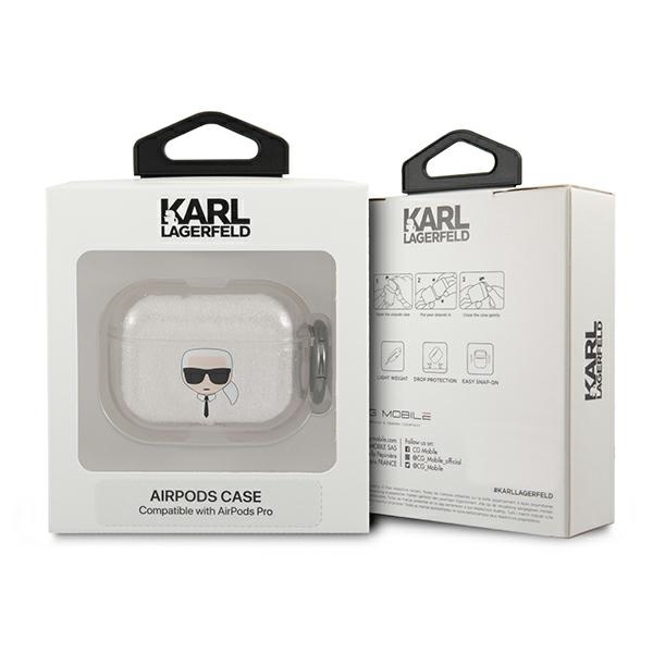 iTok webáruház - Karl Lagerfeld Karl Lagerfeld KLAPUKHGS AirPods Pro tok – Karl’s Head, ezüst 3 Karl Lagerfeld KLAPUKHGS AirPods Pro cover srebrny/silver Glitter Karl`s Head