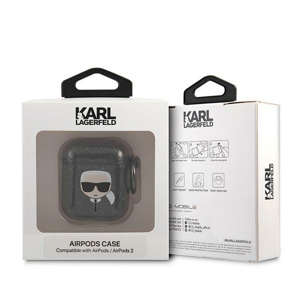 iTok webáruház - Karl Lagerfeld Karl Lagerfeld Glitter Karl’s Head tok AirPods 1/2 készülékhez (fekete) 3 Karl Lagerfeld Glitter Karl's Head Case for AirPods 1/2 (fekete)