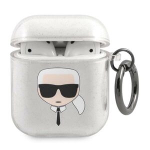 Karl Lagerfeld Glitter Karl’s Head tok AirPods 1/2-höz (ezüst)