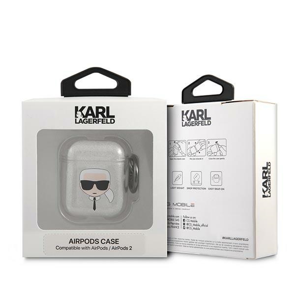 iTok webáruház - Karl Lagerfeld Karl Lagerfeld Glitter Karl’s Head tok AirPods 1/2-höz (ezüst) 3 Karl Lagerfeld Glitter Karl's Head case for AirPods 1/2 (ezüst)