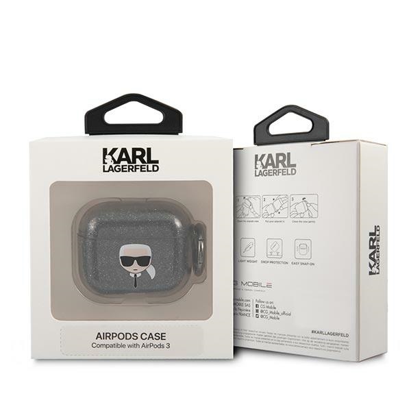 iTok webáruház - Karl Lagerfeld Karl Lagerfeld Glitter Karl’s Head tok AirPods 3-hoz (fekete) 3 Karl Lagerfeld Glitter Karl's Head Case for AirPods 3 (fekete)