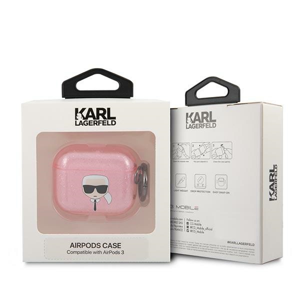iTok webáruház - Karl Lagerfeld Karl Lagerfeld Glitter Karl's Head tok AirPods 3 készülékhez (rózsaszín) 3 Karl Lagerfeld Glitter Karl's Head Case for AirPods 3 (rózsaszín)