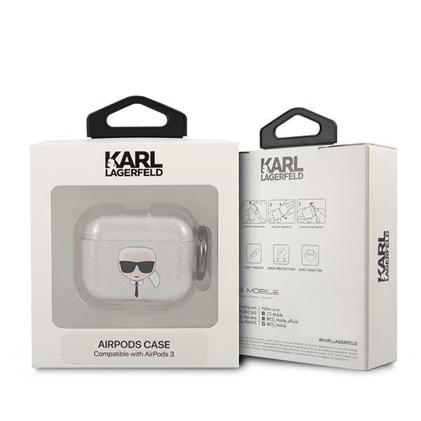iTok webáruház - Karl Lagerfeld Karl Lagerfeld Glitter Karl’s Head tok AirPods 3-hoz (ezüst) 3 Karl Lagerfeld Glitter Karl's Head case for AirPods 3 (ezüst)