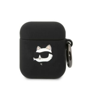 Karl Lagerfeld KLA2RUNCHK szilikon tok AirPods 1/2-höz, Choupette 3D fej, fekete