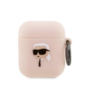 Karl Lagerfeld KLA2RUNIKP szilikon tok AirPods 1/2-höz – rózsaszín, 3D Karl-fej
