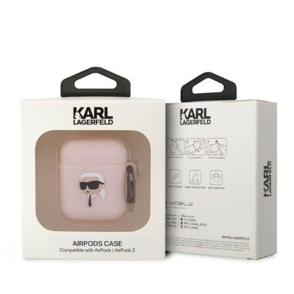 iTok webáruház - Karl Lagerfeld Karl Lagerfeld KLA2RUNIKP szilikon tok AirPods 1/2-höz – rózsaszín, 3D Karl-fej 3 Karl Lagerfeld KLA2RUNIKP AirPods 1/2 cover pink/pink Silicone Karl Head 3D