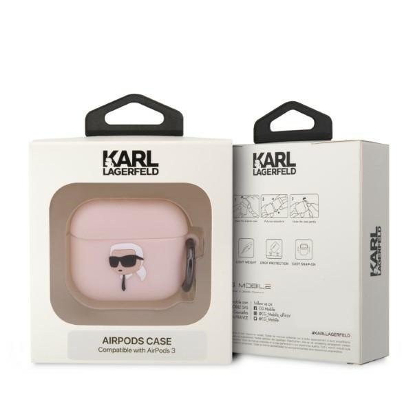 iTok webáruház - Karl Lagerfeld Karl Lagerfeld KLA3RUNIKP AirPods 3 szilikon tok – Karl fej 3D, rózsaszín 3 Karl Lagerfeld KLA3RUNIKP AirPods 3 cover pink/pink Silicone Karl Head 3D