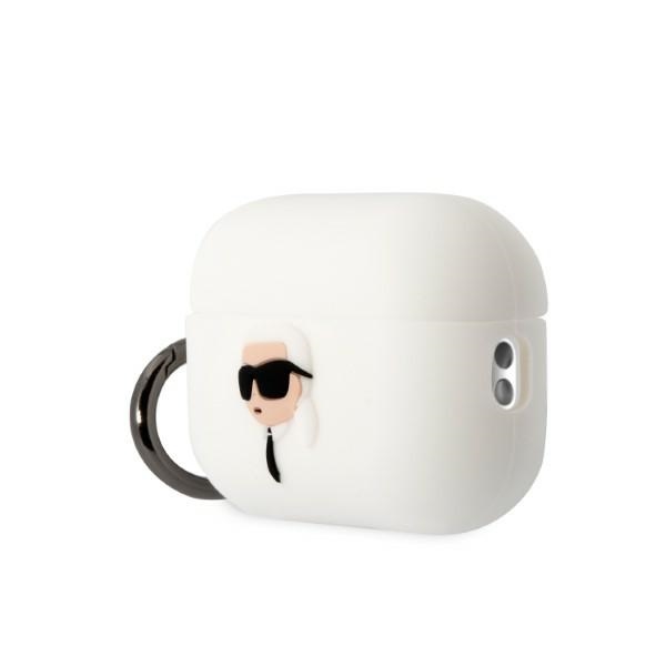 iTok webáruház - Karl Lagerfeld Karl Lagerfeld KLAP2RUNIKH szilikon tok AirPods Pro 2-höz – Karl-fej 3D, fehér 3 Karl Lagerfeld KLAP2RUNIKH AirPods Pro 2 cover white/white Silicone Karl Head 3D