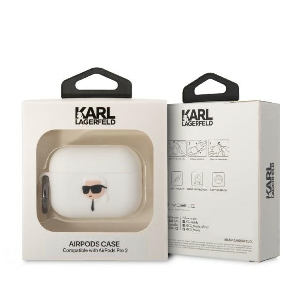 iTok webáruház - Karl Lagerfeld Karl Lagerfeld KLAP2RUNIKH szilikon tok AirPods Pro 2-höz – Karl-fej 3D, fehér 4 Karl Lagerfeld KLAP2RUNIKH AirPods Pro 2 cover white/white Silicone Karl Head 3D