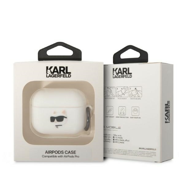 iTok webáruház - Karl Lagerfeld Karl Lagerfeld KLAPRUNCHH szilikon tok AirPods Pro készülékhez – Choupette 3D, fehér 3 Karl Lagerfeld KLAPRUNCHH AirPods Pro cover white/white Silicone Choupette Head 3D