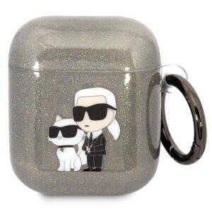 Karl Lagerfeld KLA2HNKCTGK AirPods 1/2 tok – Glitter Karl & Choupette, fekete