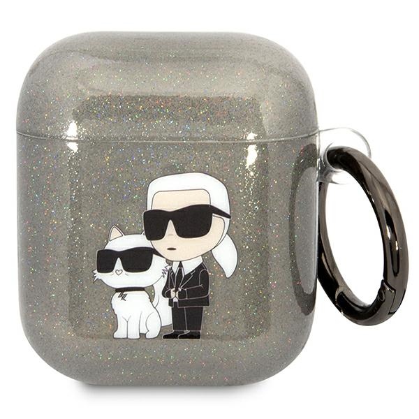 iTok webáruház - Karl Lagerfeld Karl Lagerfeld KLA2HNKCTGK AirPods 1/2 tok – Glitter Karl & Choupette, fekete 1 Karl Lagerfeld KLA2HNKCTGK Airpods 1/2 cover black/black Gliter Karl&Choupette