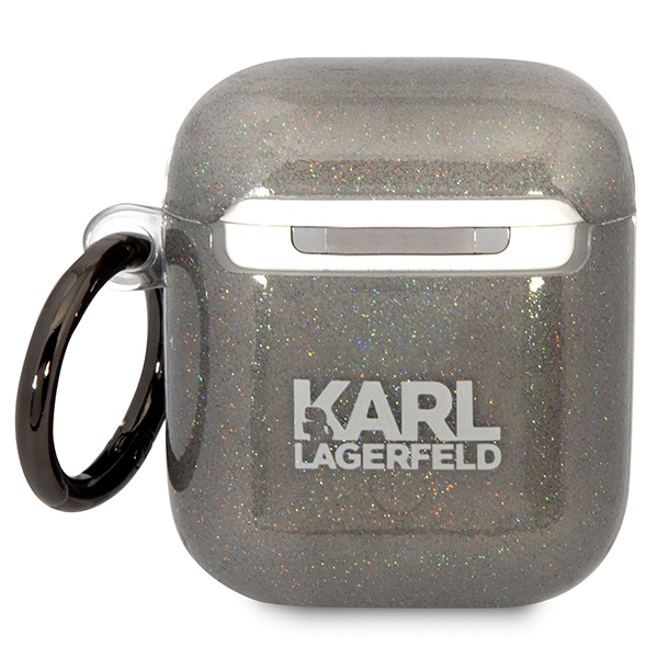 iTok webáruház - Karl Lagerfeld Karl Lagerfeld KLA2HNKCTGK AirPods 1/2 tok – Glitter Karl & Choupette, fekete 2 Karl Lagerfeld KLA2HNKCTGK Airpods 1/2 cover black/black Gliter Karl&Choupette