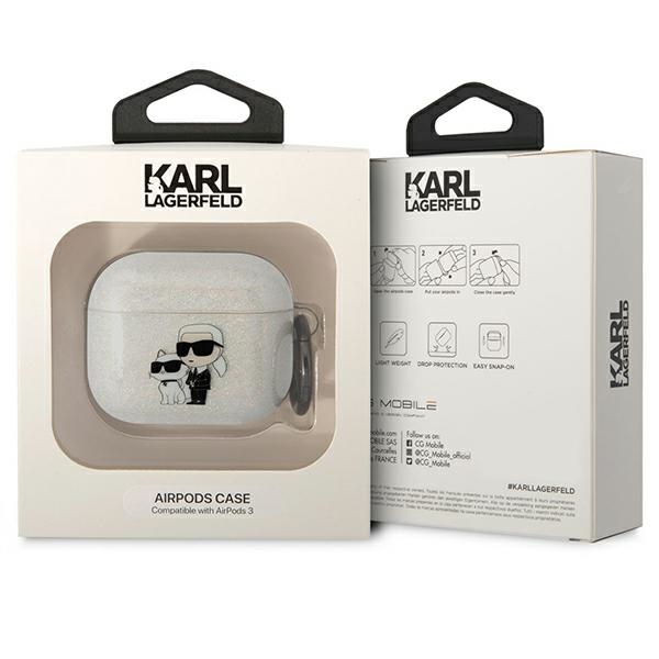 iTok webáruház - Karl Lagerfeld Karl Lagerfeld KLA3HNKCTGT AirPods 3 tok – Glitter Karl & Choupette 3 Karl Lagerfeld KLA3HNKCTGT Airpods 3 cover transparent Gliter Karl&Choupette