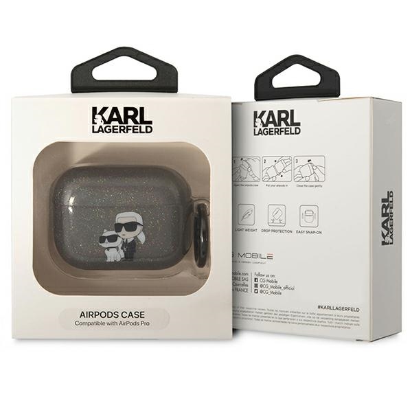 iTok webáruház - Karl Lagerfeld Karl Lagerfeld KLAPHNKCTGK AirPods Pro tok – Glitter Karl & Choupette, fekete 3 Karl Lagerfeld KLAPHNKCTGK Airpods Pro cover black/black Gliter Karl&Choupette
