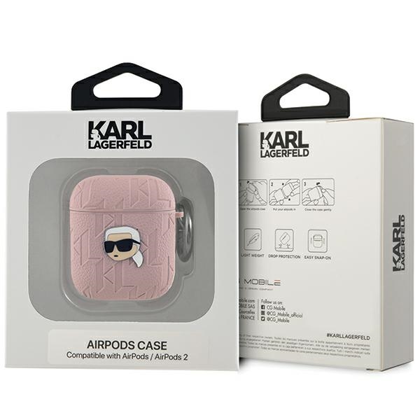 iTok webáruház - Karl Lagerfeld Karl Lagerfeld Monogram Karl Head tok AirPods 1/2-höz (rózsaszín) 3 Karl Lagerfeld Monogram Karl Head case for AirPods 1 / 2 (rózsaszín)