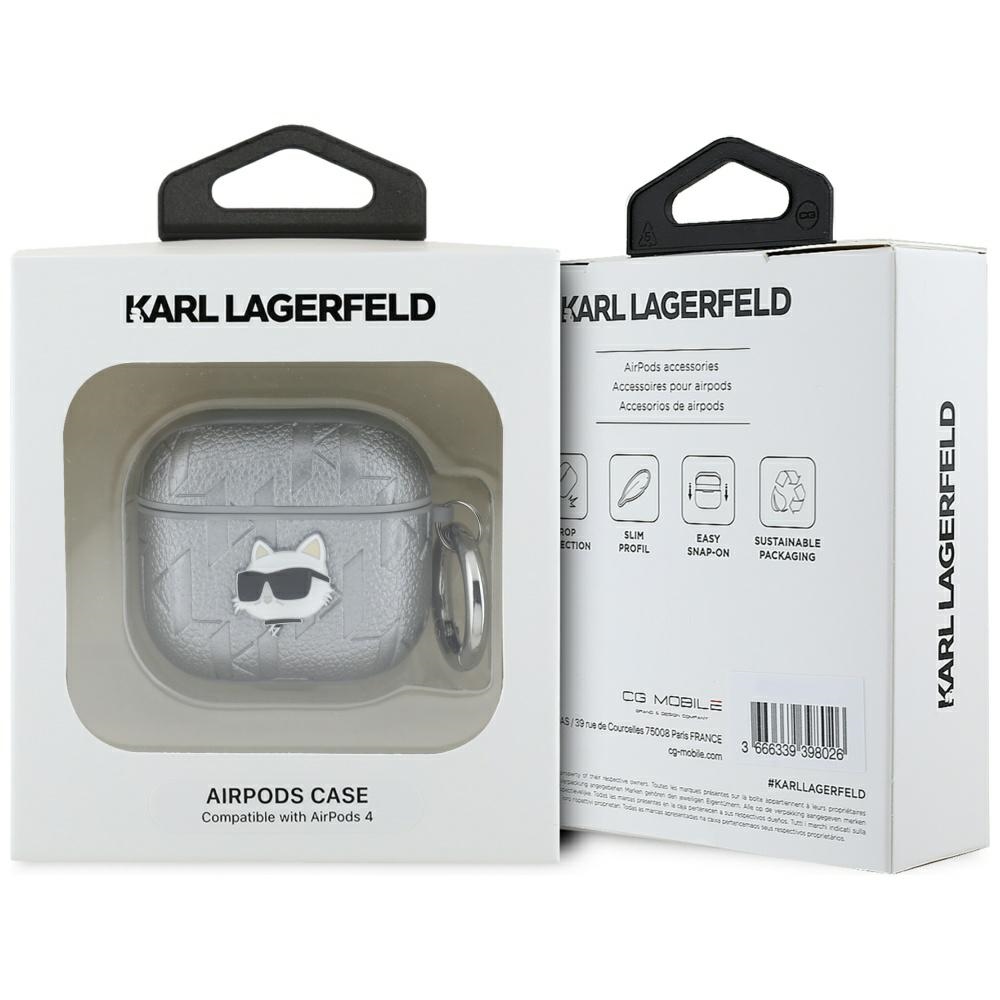 iTok webáruház - Karl Lagerfeld Karl Lagerfeld Monogram Choupette Head tok AirPods 4 készülékhez (ezüst) 3 Karl Lagerfeld Monogram Choupette Head case for AirPods 4 (ezüst)