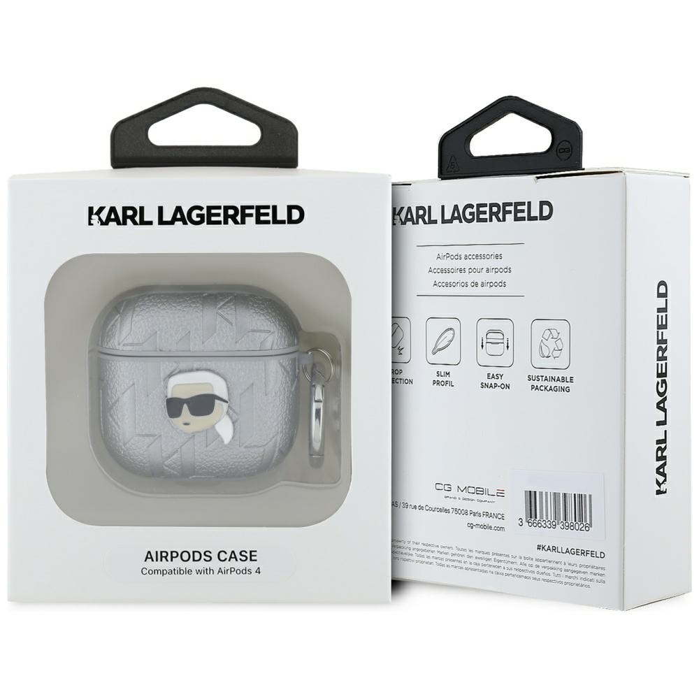 iTok webáruház - Karl Lagerfeld Karl Lagerfeld Monogram Karl Head tok AirPods 4-hez, ezüst (ezüst) 3 Karl Lagerfeld Monogram Karl Head case for AirPods 4 (ezüst)