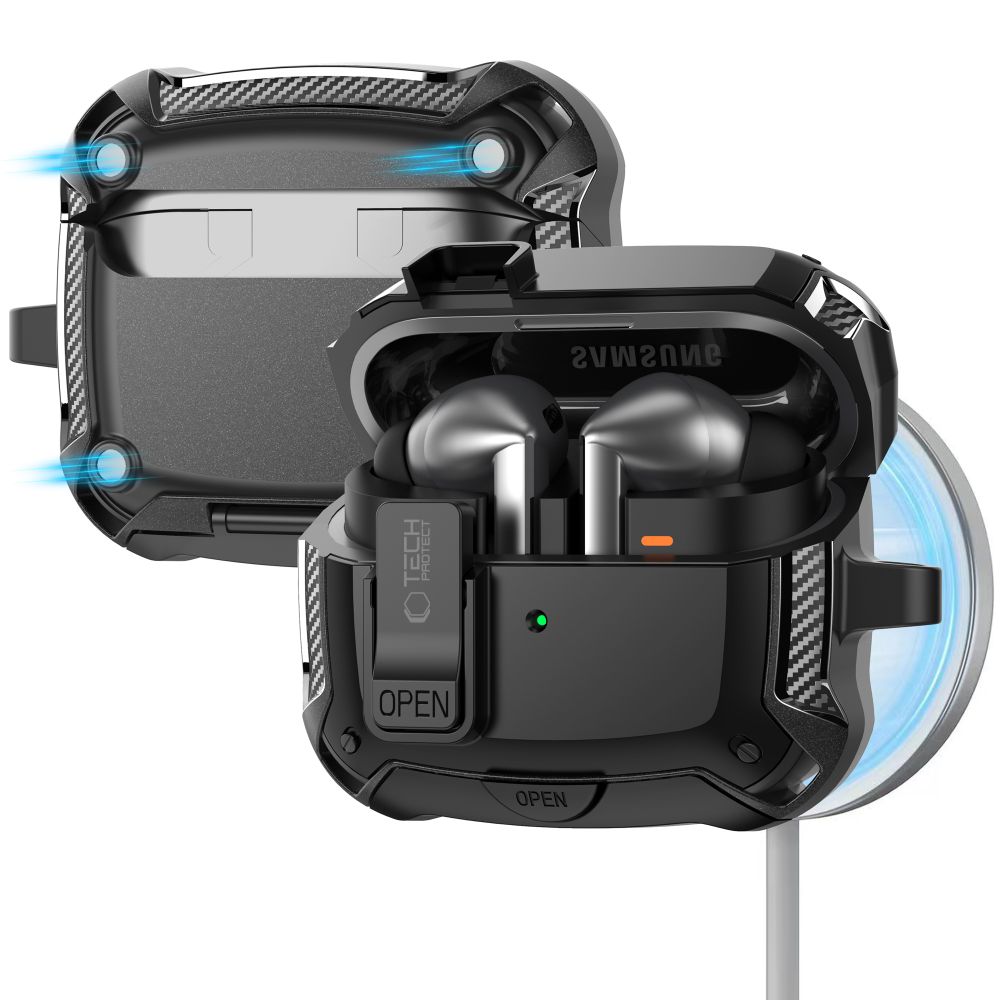 iTok webáruház - Tech-Protect Tech-Protect szilikon kampós tok Samsung Galaxy Buds 3 / 3 FE / 3 Pro (fekete) 2 Tech-Protect Silicone Hook Case for Samsung Galaxy Buds 3 / 3 FE / 3 Pro (fekete)