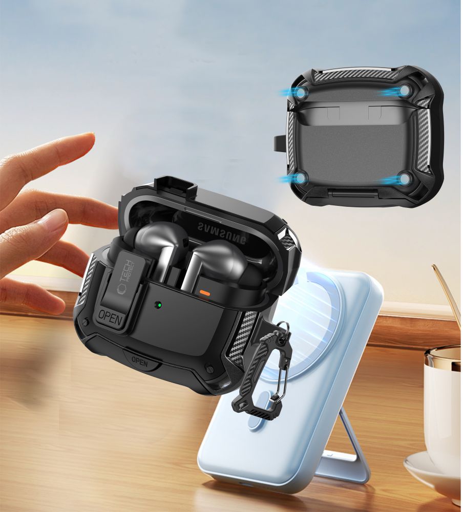 iTok webáruház - Tech-Protect Tech-Protect szilikon kampós tok Samsung Galaxy Buds 3 / 3 FE / 3 Pro (fekete) 8 Tech-Protect Silicone Hook Case for Samsung Galaxy Buds 3 / 3 FE / 3 Pro (fekete)