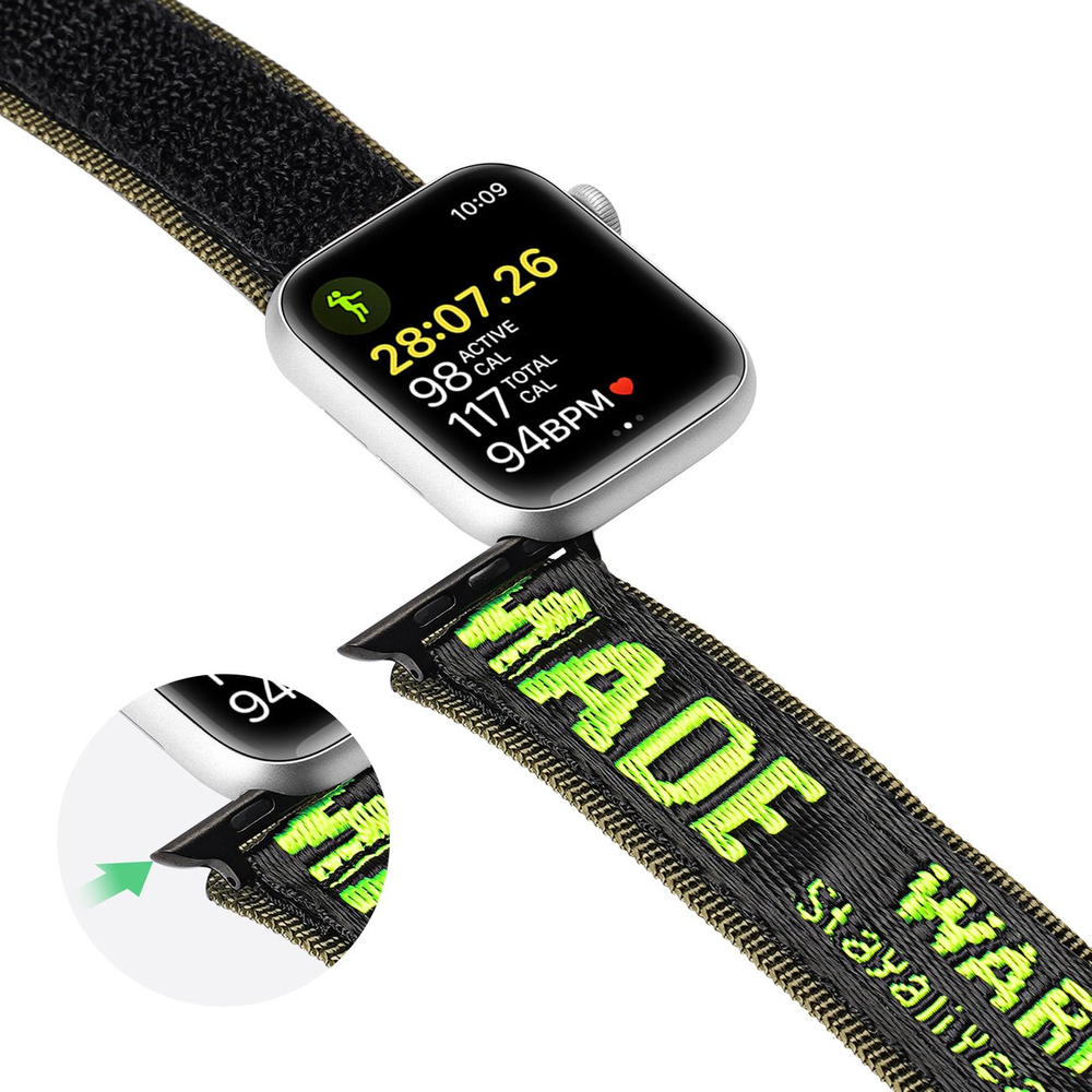 iTok webáruház - Dux Ducis Dux Ducis Outdoor Version nylon szíj Apple Watchhoz – fekete/zöld 8 Dux Ducis Strap (Outdoor Version) Apple Watch Ultra Strap, SE, 9, 8, 7, 6, 5, 4, 3, 2, 1 (49, 45, 44, 42 mm) Nylon Band Bracelet Black/Green