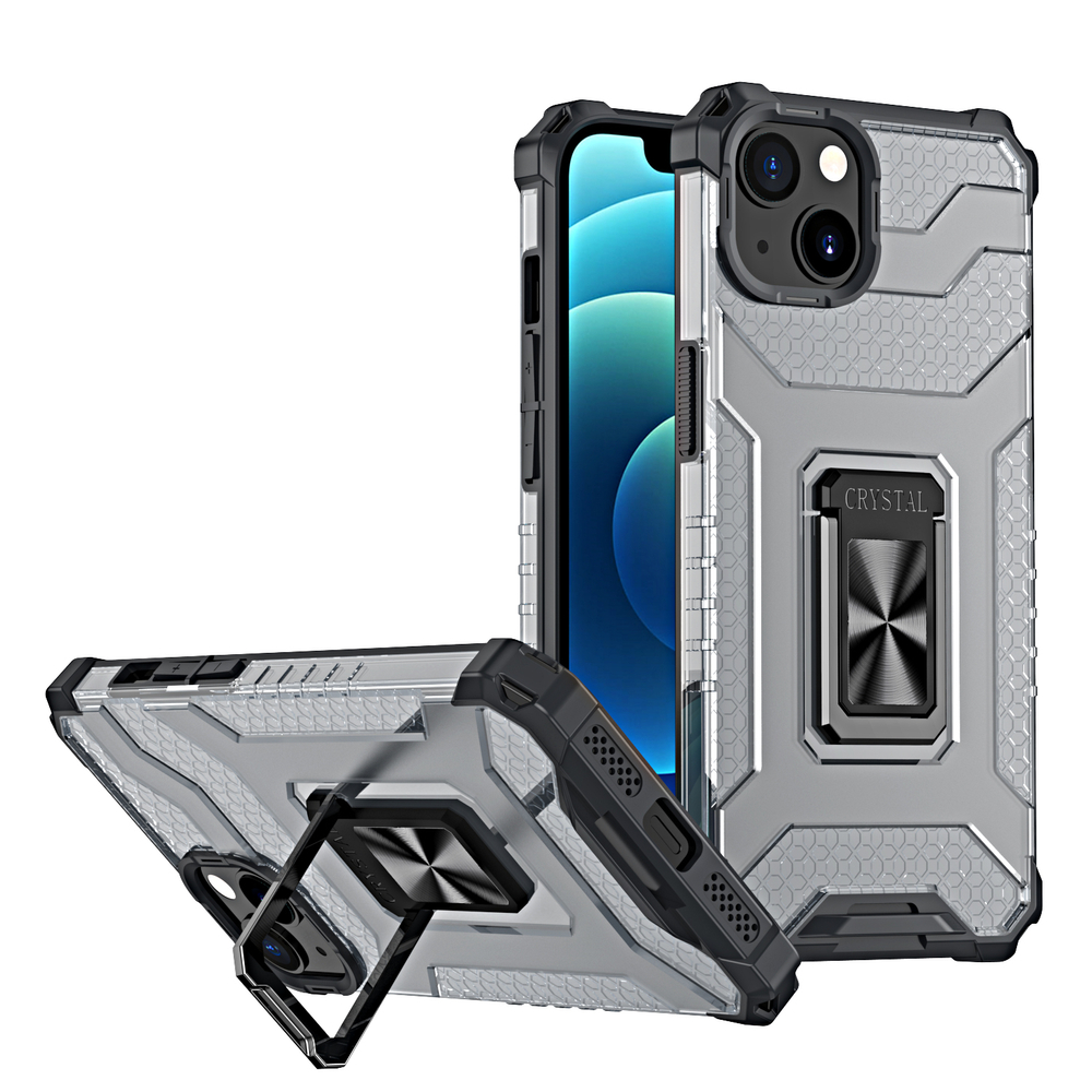 iTok webáruház - Crystal Ring Case ütésálló tok iPhone 13 készülékhez 1 Crystal Ring Case Kickstand Tough Rugged Cover for iPhone 13 black