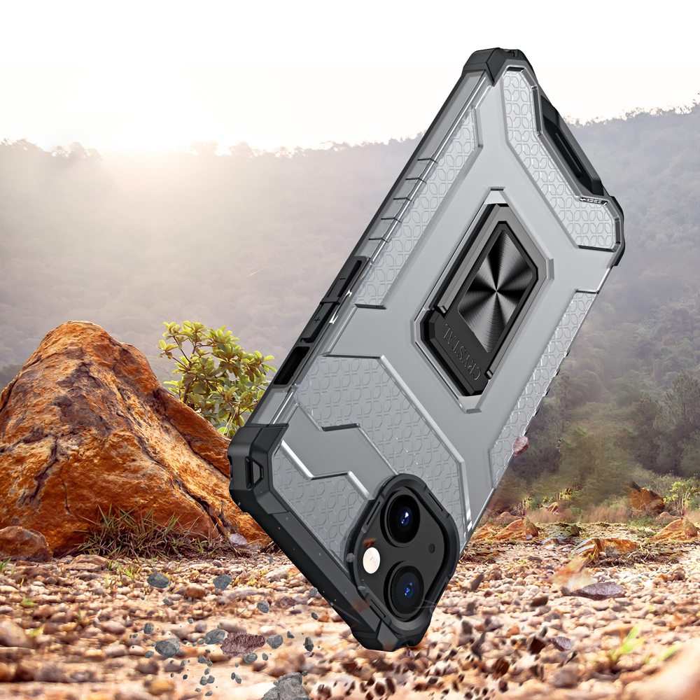iTok webáruház - Crystal Ring Case ütésálló tok iPhone 13 készülékhez 4 Crystal Ring Case Kickstand Tough Rugged Cover for iPhone 13 black