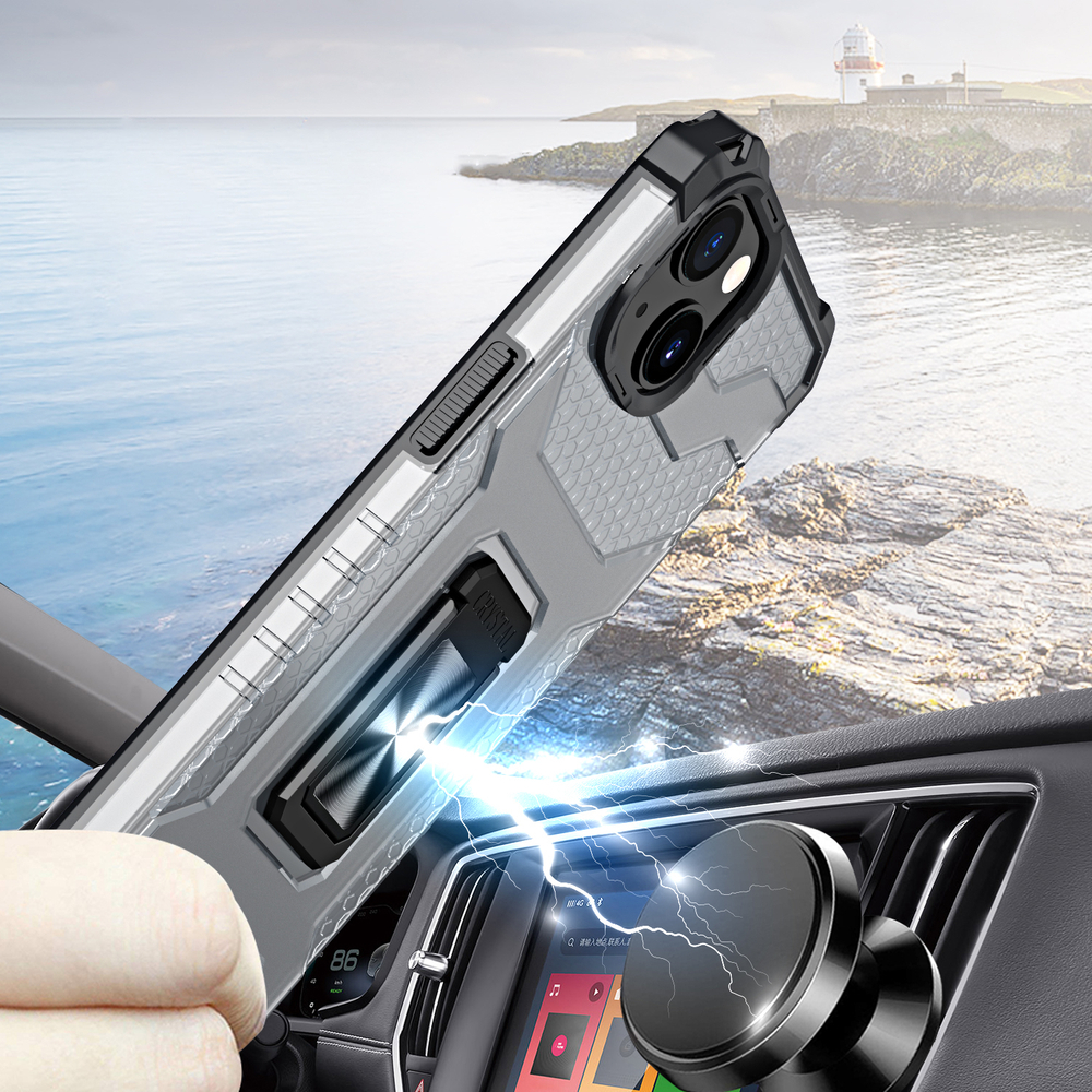 iTok webáruház - Crystal Ring Case ütésálló tok iPhone 13 készülékhez 5 Crystal Ring Case Kickstand Tough Rugged Cover for iPhone 13 black