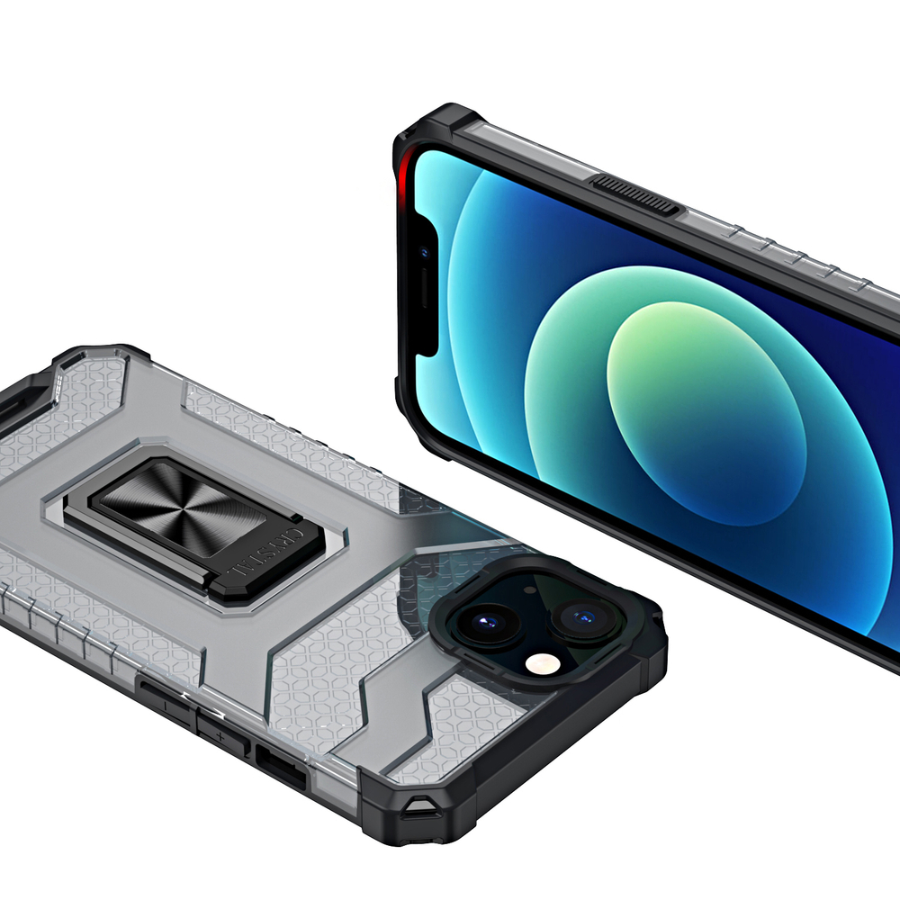 iTok webáruház - Crystal Ring Case ütésálló tok iPhone 13 készülékhez 7 Crystal Ring Case Kickstand Tough Rugged Cover for iPhone 13 black