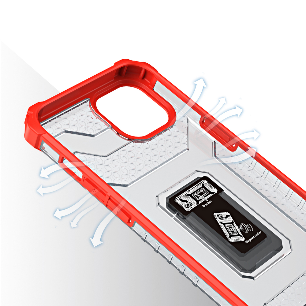 iTok webáruház - Crystal Ring Case tok állvánnyal iPhone 13-hoz – piros 4 Crystal Ring Case Kickstand Tough Rugged Cover for iPhone 13 red